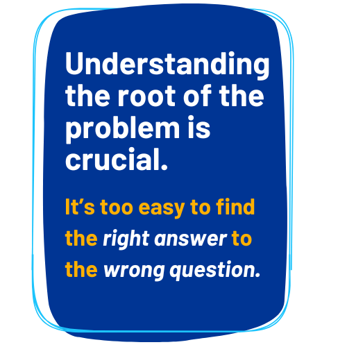 Graphic: Understanding<br />
the root of the problem is crucial. </p>
<p>It’s too easy to find the right answer to the wrong question.